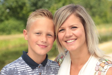 Mother and son outside