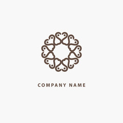 Vector floral luxury logo design. Round gold ornate frame. Vintage premium design vector element.