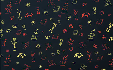 Biology School subject with hand-draw doodles. Education banner. Vector illustration.