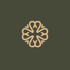 Vector floral luxury logo design. Round gold ornate frame. Vintage premium design vector element.