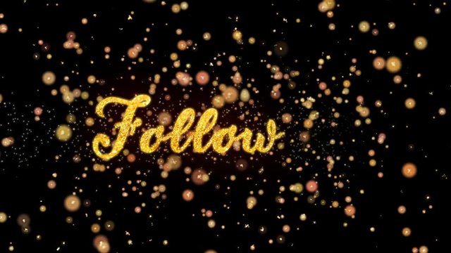 Follow us Abstract particles and fireworks greeting card text with shiny black background for festivals,events,holidays,party,celebration.