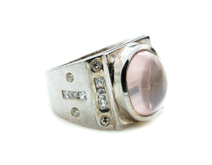 Moonstone ring on white background
