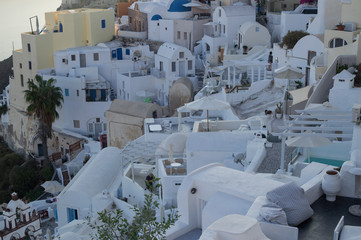 Whitewashed Houses and Church on Cliffs with Sea View in Oia, Santorini, Cyclades, Greece
