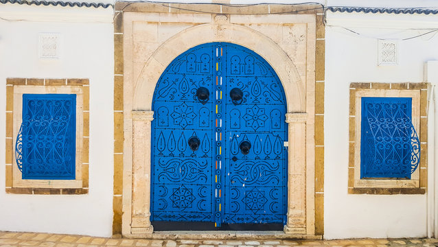 Ornate blue door. Sidi Bou Said, Tunisia