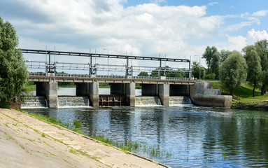 Main dam bridge in Dobrush. Belarus. Gomel region.