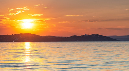 Sunset over lake Balaton in summer