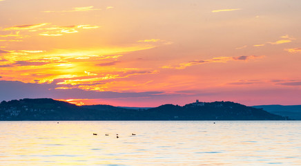 Sunset over lake Balaton in summer
