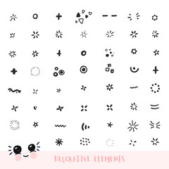 Huge set of sunburst, round square symbols for illustration decoration. Hand drawn style design