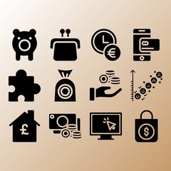 Euro, piggy bank and mortgage related premium icon set
