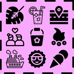 Simple 9 icon set of summer related [iconsRandom:4] vector icons. Collection Illustration