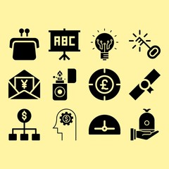 Lightbulb, lighter and key related premium icon set