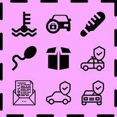 Simple 9 icon set of medicine related box, insurance, insurance and thermometer vector icons. Collection Illustration