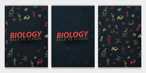 Fototapeta na wymiar Biology School subject with hand-draw doodles. Education banner. Vector illustration.