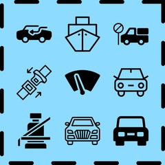 Simple 9 icon set of travel related car, seatbelt, car and car vector icons. Collection Illustration
