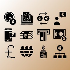 Laptop, funds and time is money related premium icon set