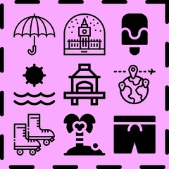 Simple 9 icon set of summer related [iconsRandom:4] vector icons. Collection Illustration