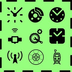 Simple 9 icon set of time related repair mechanism, clock, clock and break vector icons. Collection Illustration