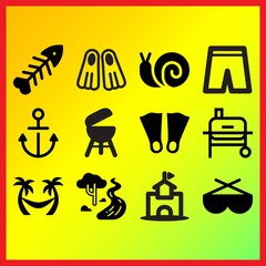 Grill, open grill and fishbone related icons set