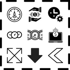 Simple 9 icon set of arrow related expand, flow, speedometer and speedometer vector icons. Collection Illustration