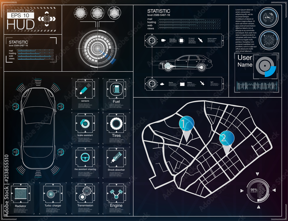 Poster futuristic user interface. hud ui. abstract virtual graphic touch user interface. cars infographic. 