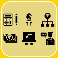 Simple 6 icon set of business related money, calculator, student and mathematics vector icons. Collection Illustration