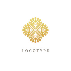 Vector floral luxury logo design. Round gold ornate frame. Vintage premium design vector element.
