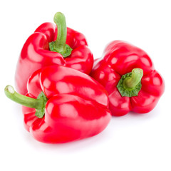three sweet bell peppers isolated on white background cutout