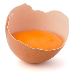 Broken egg  in eggshell half isolated on white background cutout