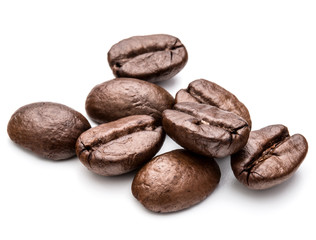 roasted coffee beans isolated in white background cutout