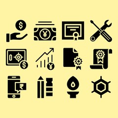 Torch, get money and profits related premium icon set