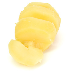 boiled peeled sliced potato isolated on white background cutout