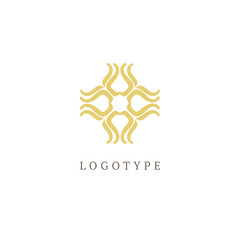 Vector floral luxury logo design. Round gold ornate frame. Vintage premium design vector element.
