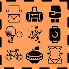 Simple 9 icon set of fitness related [iconsRandom:4] vector icons. Collection Illustration