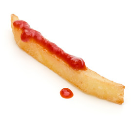 French Fried Potatoes with ketchup isolated on white background