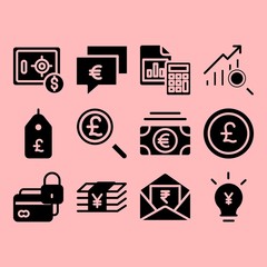 business icons set of ribbon, office and english