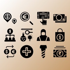 Money, teamwork and add related premium icon set