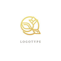 Vector luxury flower logo design. Ornate floral sign. Modern simple line art premium design vector element.