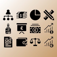 Pie chart, profits and pound sterling related premium icon set