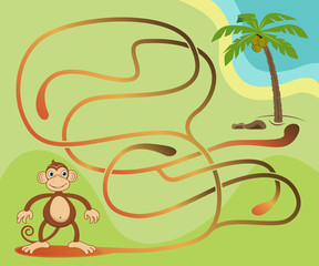 Maze game for kids. Help the monkey to get to the coconut palm tree. 