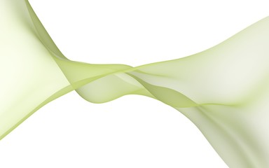 Green color scarf. Abstract green wave. Bright green ribbon on white background. Abstract green color smoke. Raster air background. 3D illustration