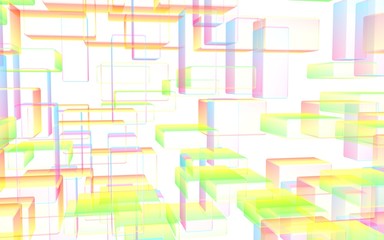 Colorful abstract digital and technology background. The pattern with repeating rectangles. 3D illustration