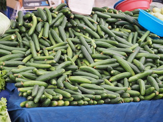 Fresh cucumbers on street market