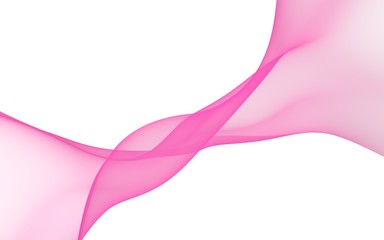 Abstract pink wave. Raster air background. Bright pink ribbon on white background. Pink scarf. Abstract smoke. 3D illustration