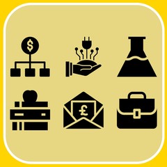 Simple 6 icon set of business related power, briefcase, invoice and book vector icons. Collection Illustration