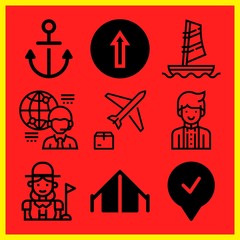 Simple 9 icon set of travel related [iconsRandom:4] vector icons. Collection Illustration