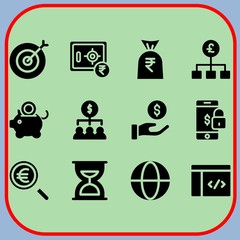 Obraz premium Simple 12 icon set of business related coding, get money, worldwide and euro vector icons. Collection Illustration
