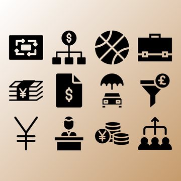 Insurance, basketball and yen related premium icon set