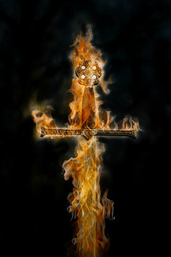 Flaming sword on a black background