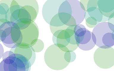 Multicolored translucent circles on a white background. Green tones. 3D illustration