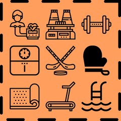 Simple 9 icon set of fitness related [iconsRandom:4] vector icons. Collection Illustration